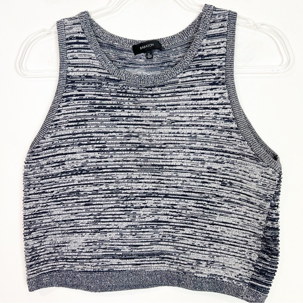 BABATON ARITZIA NAVY BLUE GRAY SLEEVELESS KNIT CROP TANK TOP WOMENS SZ XS